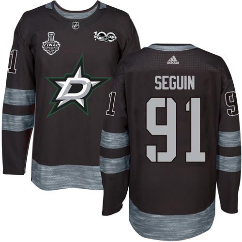 Men Adidas Dallas Stars #91 Tyler Seguin Black 1917-2017 100th Anniversary 2020 Stanley Cup Final Stitched NHL Jersey->dallas stars->NHL Jersey